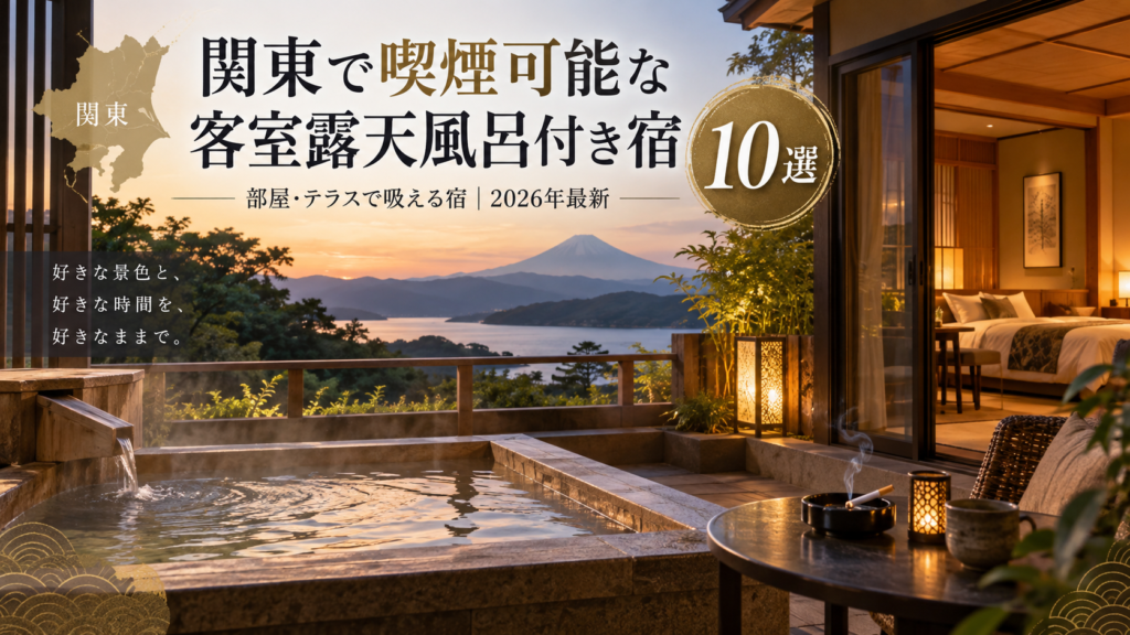 関東で喫煙可能な客室露天風呂付き宿10選｜部屋・テラスで吸える宿。ブログ用アイキャッチ画像