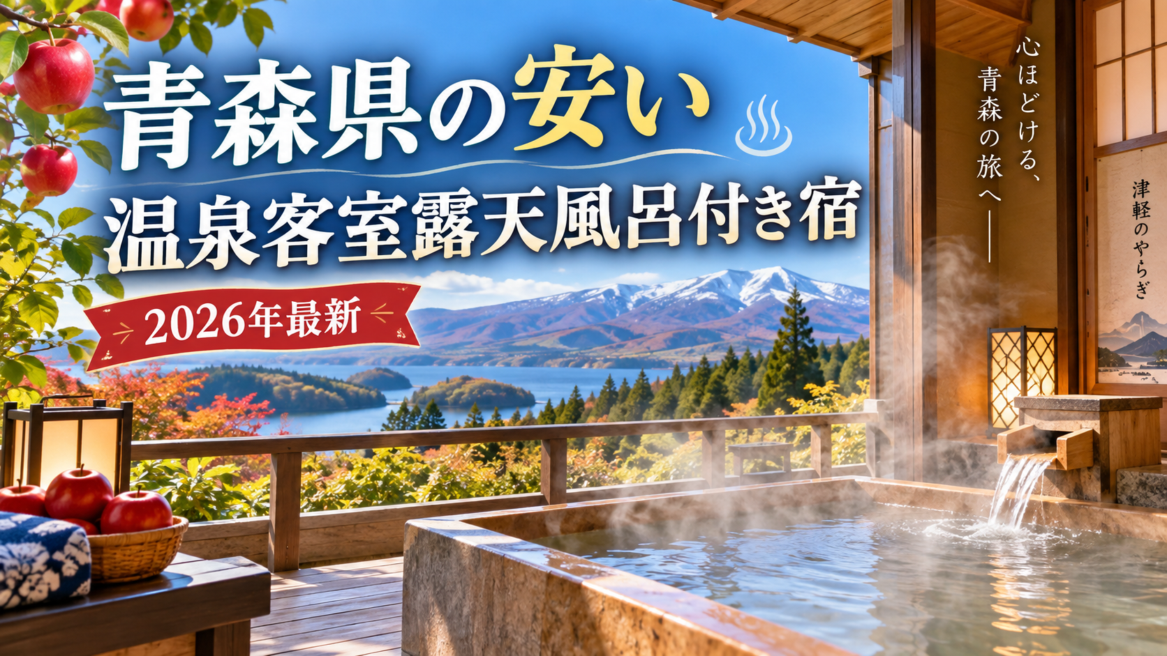 青森県で「温泉露天風呂付き客室」の宿5選！。ブログ用アイキャッチ画像
