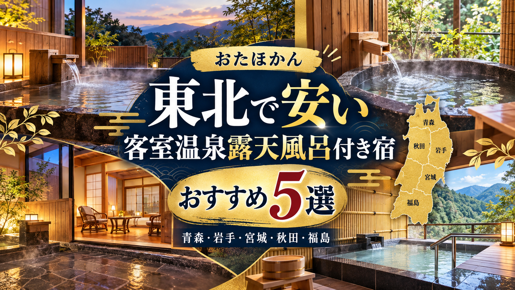 東北で安い「客室温泉露天風呂付き」宿おすすめ5選。ブログ用アイキャッチ画像